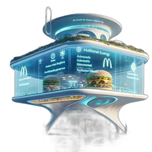 food, robot, concept art, 3d render, cyberpunk, vaporwave, futuristic, multi-tiered transparent PNG cut-out