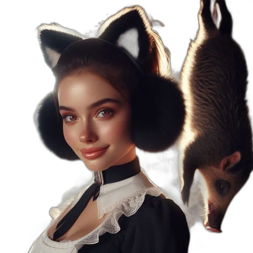 animal, creature, hat, dress, fantasy art, photorealistic, concept art, oil painting transparent PNG cut-out