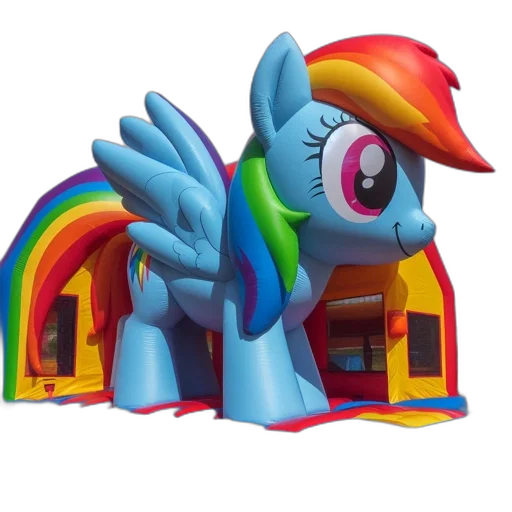 furniture, 3d render, concept art, oversized, cartoonish, inflatable, pony, blue transparent PNG cut-out