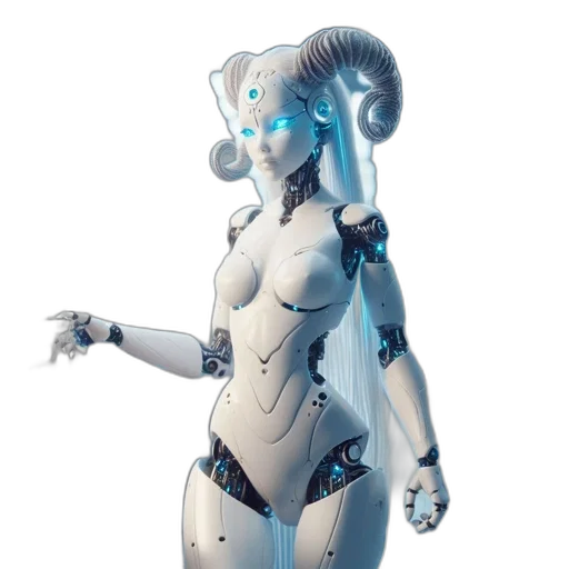 robot, creature, staff, concept art, cyberpunk, 3d render, fantasy art, blue transparent PNG cut-out