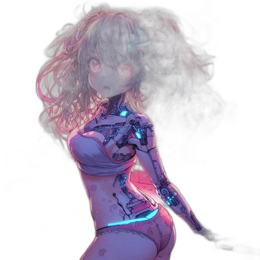 robot, dress, hair, mask, cyberpunk, concept art, vaporwave, fantasy art transparent PNG cut-out