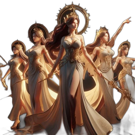 concept art, fantasy art, comic book art, 3d render, golden, earth tones, five, celestial transparent PNG cut-out