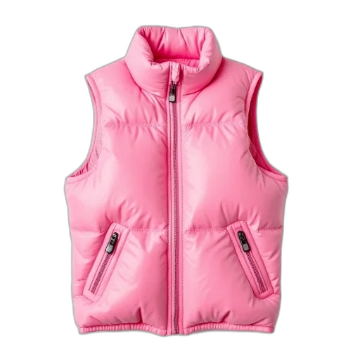 jacket, pink, shiny, smooth, plastic, vest, zipper, buttons transparent PNG cut-out