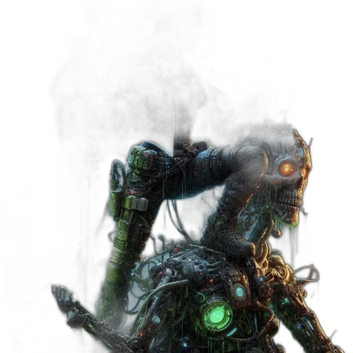 robot, dragon, creature, staff, concept art, fantasy art, cyberpunk, 3d render transparent PNG cut-out
