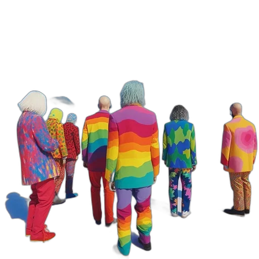jacket, staff, dress, mask, concept art, 3d render, neon, colorful transparent PNG cut-out