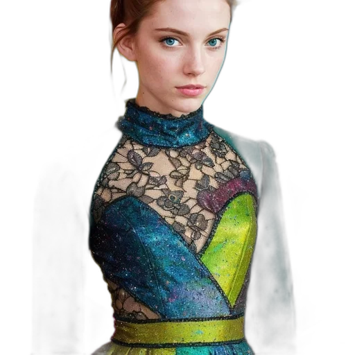dress, jacket, jewelry, fantasy art, photorealistic, concept art, 3d render, outer space transparent PNG cut-out
