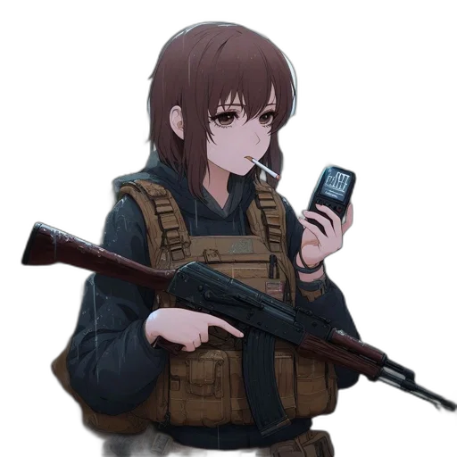 weapon, jacket, staff, animal, anime, pixel art, concept art, cyberpunk transparent PNG cut-out