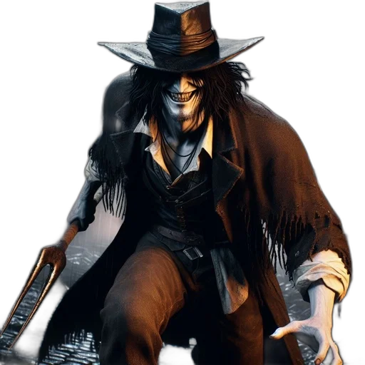 hat, weapon, staff, jacket, concept art, comic book art, photorealistic, fantasy art transparent PNG cut-out