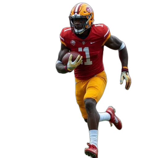 american, football, player, runs, ball, during, college, game transparent PNG cut-out