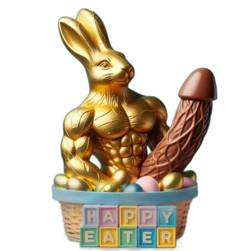 golden, bunny, figurine, stands, basket, easter, eggs, set transparent PNG cut-out