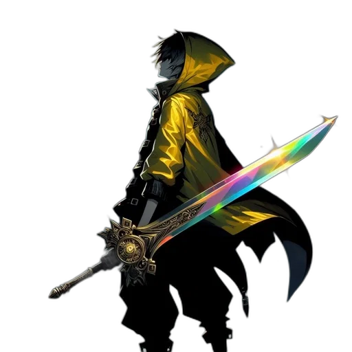 sword, staff, weapon, jacket, concept art, fantasy art, pixel art, 3d render transparent PNG cut-out