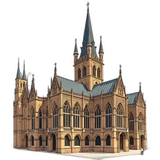 building, 3d render, concept art, photorealistic, pixel art, detailed, illustration, gothic-style transparent PNG cut-out