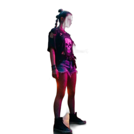 dress, staff, jacket, creature, 3d render, vaporwave, cyberpunk, concept art transparent PNG cut-out