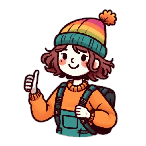 hat, staff, jacket, pixel art, watercolor, cartoon, concept art, colorful transparent PNG cut-out