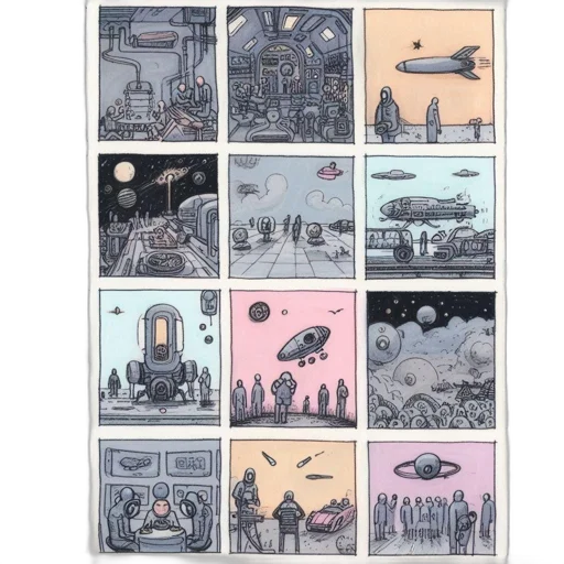concept art, comic book art, outer space, night, underwater, pastel, monochrome, blue transparent PNG cut-out
