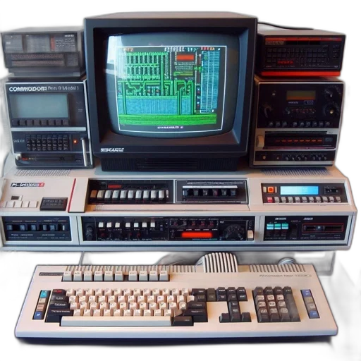 robot, weapon, vaporwave, vintage, computer, setup, showcases, crt transparent PNG cut-out