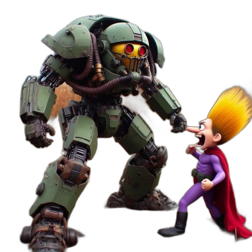 robot, weapon, concept art, 3d render, pixel art, comic book art, outer space, imposing transparent PNG cut-out