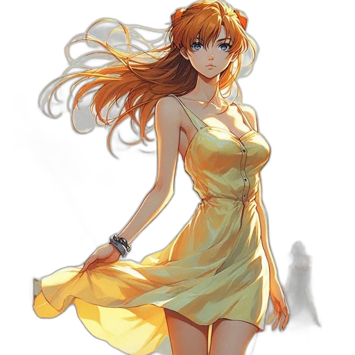 dress, staff, anime, concept art, fantasy art, watercolor, golden, colorful transparent PNG cut-out
