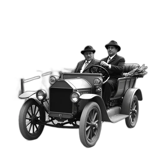 car, staff, hat, concept art, photorealistic, 3d render, black, white transparent PNG cut-out
