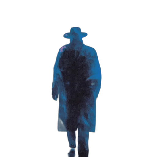 jacket, hat, staff, umbrella, concept art, blue, mysterious, figure transparent PNG cut-out