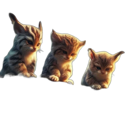 animal, concept art, 3d render, photorealistic, pixel art, three, kittens, sit transparent PNG cut-out
