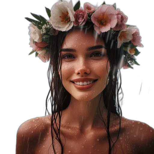 crown, flower, face, hat, photorealistic, oil painting, fantasy art, earth tones transparent PNG cut-out