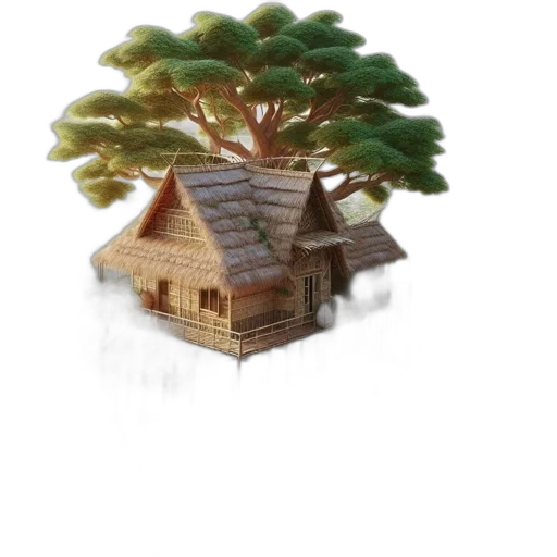 tree, furniture, building, 3d render, concept art, photorealistic, fantasy art, forest transparent PNG cut-out