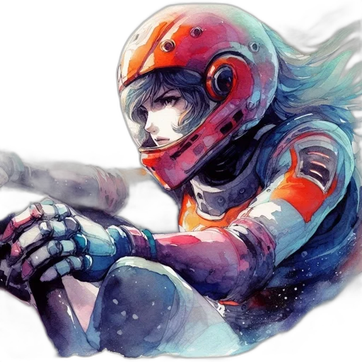 robot, concept art, watercolor, comic book art, cyberpunk, outer space, red, individual transparent PNG cut-out