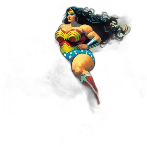 comic book art, concept art, fantasy art, pixel art, wonder, woman, sits, atop transparent PNG cut-out