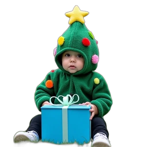 hat, child, dressed, christmas, tree, costume, green, body transparent PNG cut-out