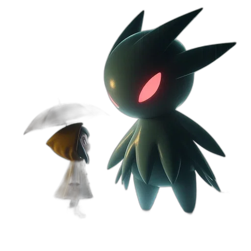 umbrella, creature, staff, hat, concept art, 3d render, pixel art, fantasy art transparent PNG cut-out