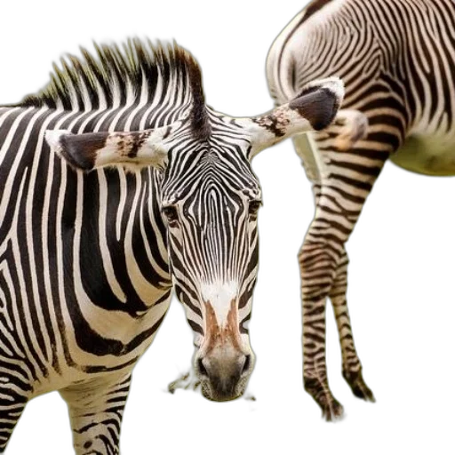 animal, creature, photorealistic, two, zebras, standing, grassy, field transparent PNG cut-out