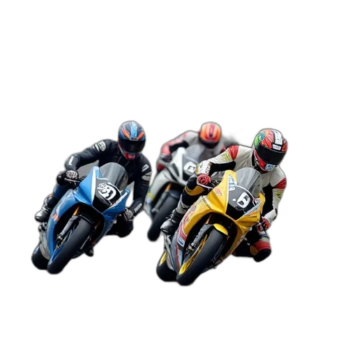 concept art, 3d render, photorealistic, group, motorcycle, racers, speeding, down transparent PNG cut-out