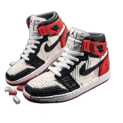 shoes, 3d render, pair, life-sized, sneakers, made, lego, bricks transparent PNG cut-out