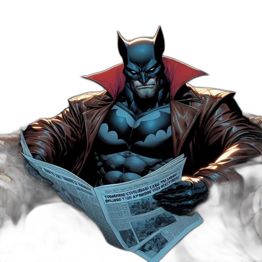 comic book art, concept art, batman, sits, dimly-lit, room, city, view transparent PNG cut-out