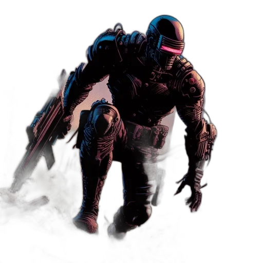 robot, creature, weapon, concept art, comic book art, 3d render, cyberpunk, outer space transparent PNG cut-out