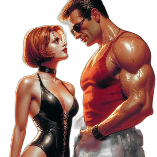 comic book art, concept art, cyberpunk, photorealistic, couple, poses, intimately, amidst transparent PNG cut-out