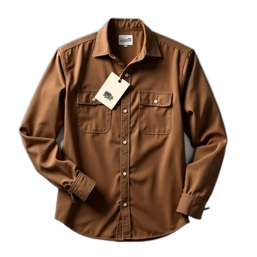 jacket, earth tones, brown, shirt, tag, attached, collar, displayed transparent PNG cut-out