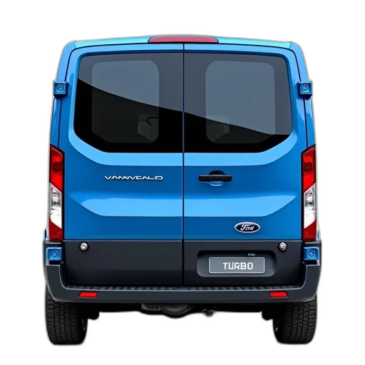 car, 3d render, blue, ford, transit, van, shown, rear transparent PNG cut-out
