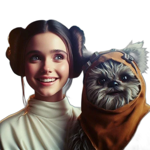 animal, photorealistic, concept art, fantasy art, comic book art, smiling, woman, styled transparent PNG cut-out