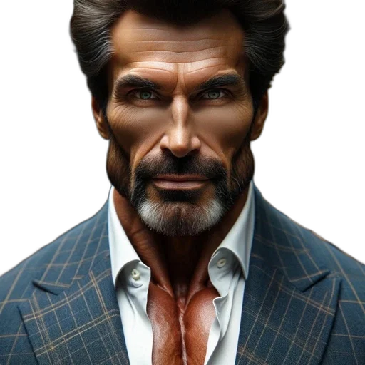 face, jacket, photorealistic, 3d render, concept art, comic book art, individual, depicted transparent PNG cut-out