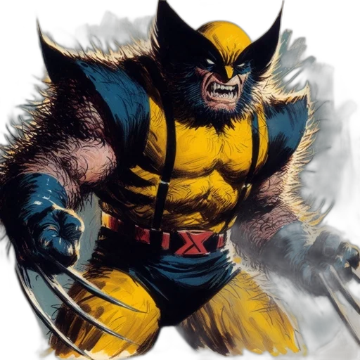 comic book art, concept art, fantasy art, photorealistic, mutant, character, yellow, blue transparent PNG cut-out