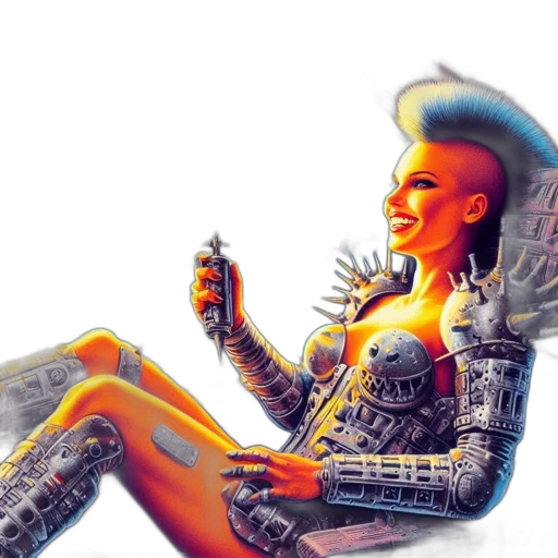 robot, jewelry, concept art, fantasy art, cyberpunk, comic book art, outer space, neon lights transparent PNG cut-out