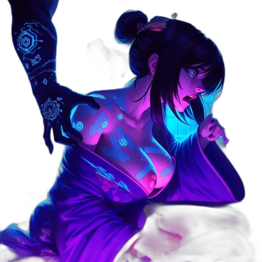 dress, dragon, fantasy art, concept art, cyberpunk, anime, neon lights, fire transparent PNG cut-out