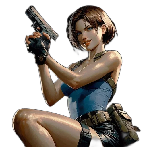 weapon, concept art, comic book art, pixel art, cyberpunk, animated, female, character transparent PNG cut-out