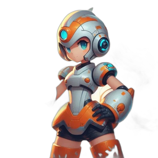 robot, weapon, staff, concept art, 3d render, cyberpunk, fantasy art, blue transparent PNG cut-out