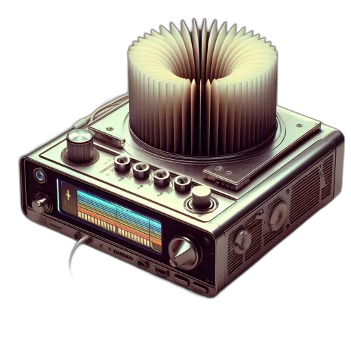 robot, 3d render, concept art, unique, device, combines, vintage, radio transparent PNG cut-out