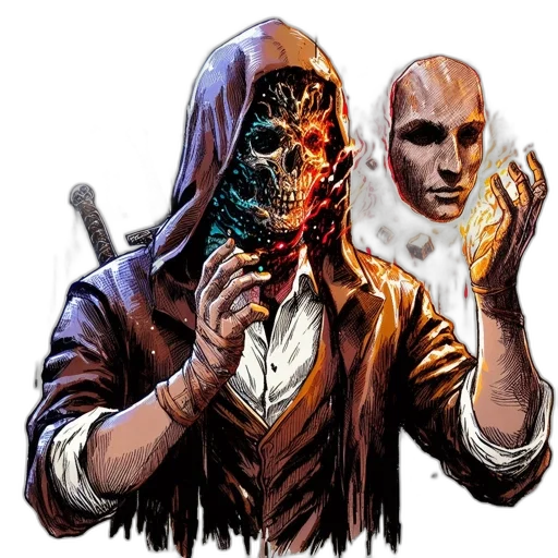 mask, face, comic book art, concept art, fantasy art, pixel art, mysterious, figure transparent PNG cut-out