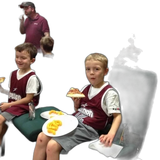 food, group, kids, wearing, maroon, jerseys, sit, chairs transparent PNG cut-out
