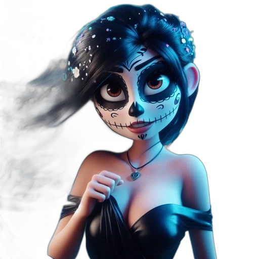 mask, dress, fantasy art, concept art, 3d render, comic book art, animated, female transparent PNG cut-out